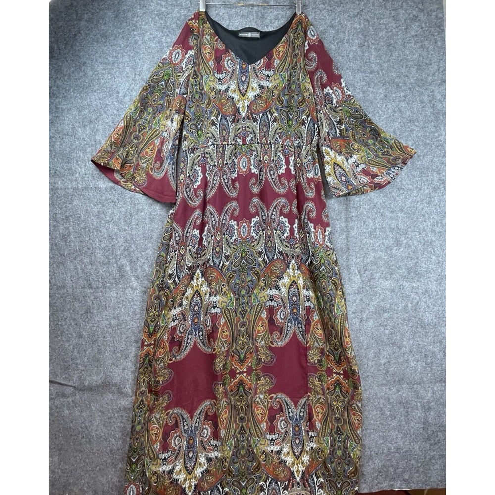 Signature Collection Dress Large Red‎ Green Boho Hippie Festival Maximist Bold